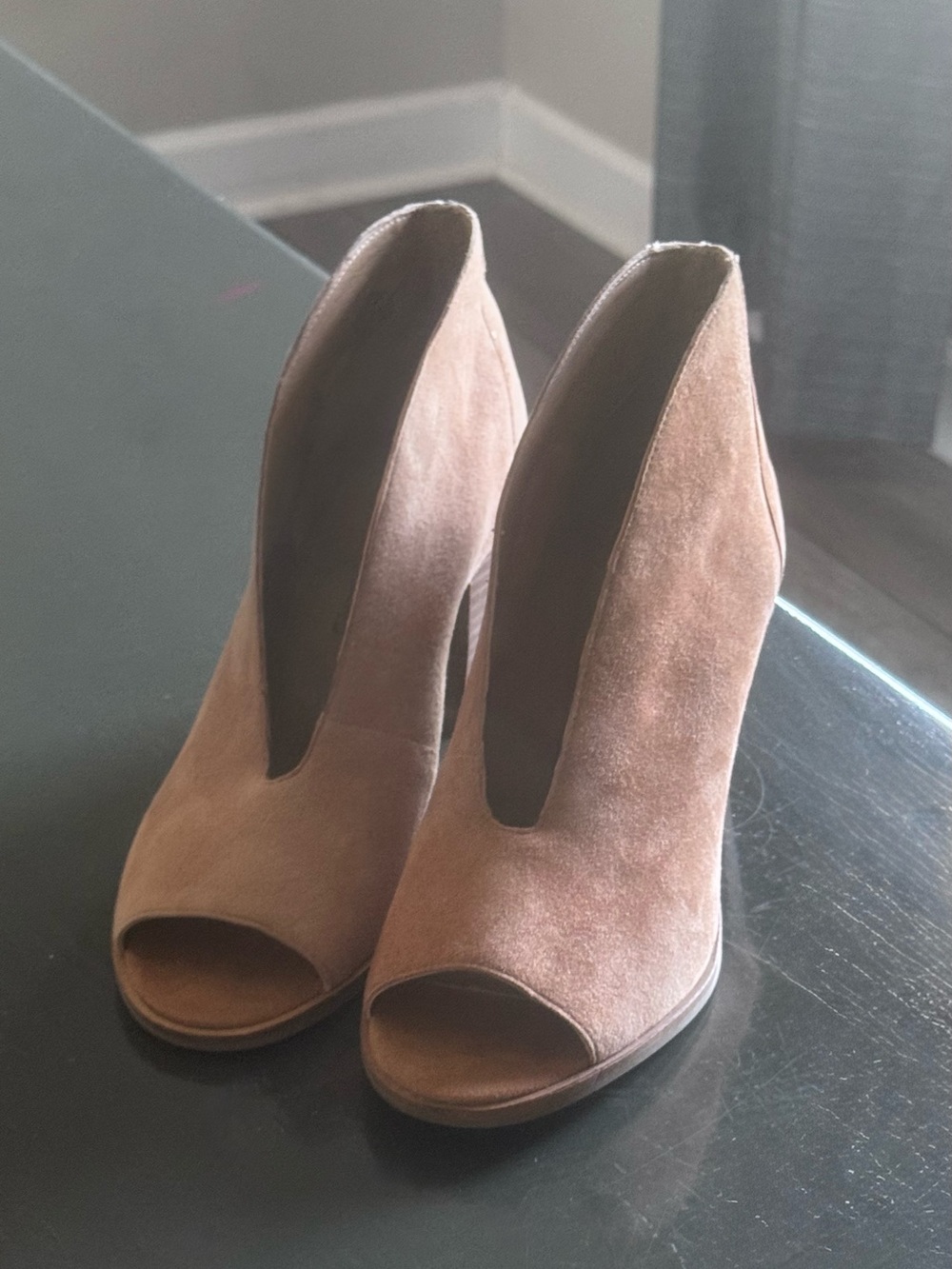 Women's Lucky Brand Suede Peep-Toe Booties in Brown